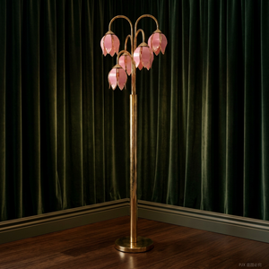 Nouvelle arrivée : lampadaire design floral à 4 fleurs de lotus, poteau en métal courbé, lumière d'ambiance intérieure - Product Image 5