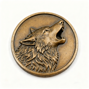 Moneta Commemorativa Personalizzata con Rilievo Intricato 3D di Lupo Urlante, Finitura Placcata Anticata, Medaglia da Collezione Senza Nastro - Product Image 4