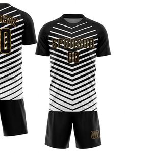 Ensemble uniforme et short de football noir et blanc à chevrons, kits de performance avec numéros et noms pour l'entraînement d'équipe et les matchs de ligue - Product Image 2