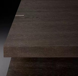 Table basse en chêne fumé foncé à deux niveaux, design moderne de luxe avec accents en laiton, table basse carrée en bois à double couche flottante - Product Image 5