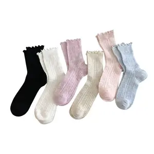 Xiangyi Fashion Plain Pink Cotton Breathable Mesh Pile Up Casual Cotton Sock Mid-Cut Summer Thin Womens Socks Wholesale