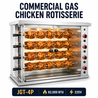 Machine à rôtir le poulet au gaz et à l'électricité, en acier inoxydable, Xinzhuolian JGT-4P, garantie 1 an pour les restaurants