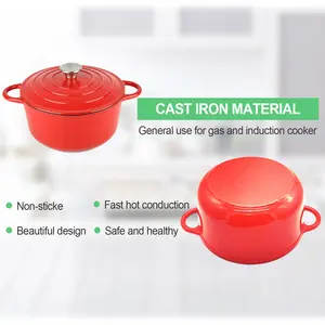 Sartenes de hierro fundido de esmalte rojo para cocina, juego de utensilios de cocina, personalizables, suministro de fábrica, 2023