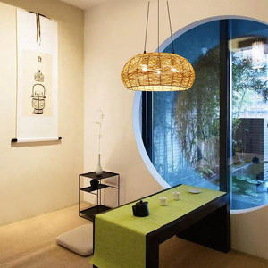 Lámpara colgante de ratán ovalada E27 de tres cabezas para el hogar, sala de té, estilo Zen - Product Image 1