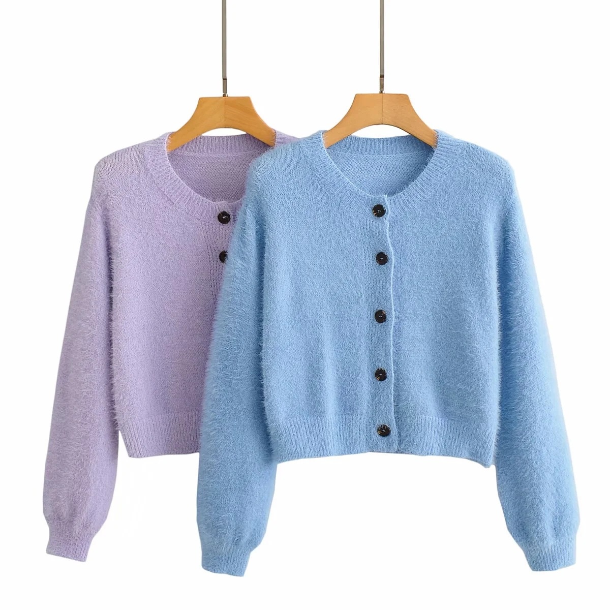JL-10155 fall winter new style cotton loose women knitted sweater cardigan lantern sleeve pink blue purple blank sweater