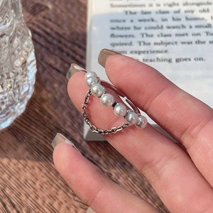 Yinruitai 925 Sterling Silver Pearl Chain <b>Open</b> <b>Ring</b> Women Adjustable Everyday Wear Vintage Style - Product Image 3