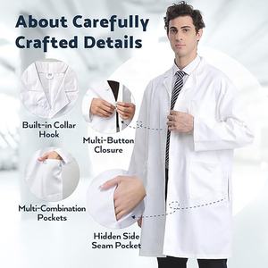 Blouse <span class=keywords><strong>de</strong></span> laboratoire professionnelle à manches longues pour homme, blanche, facile d'entretien, durable, avec 3 poches - Product Image 5