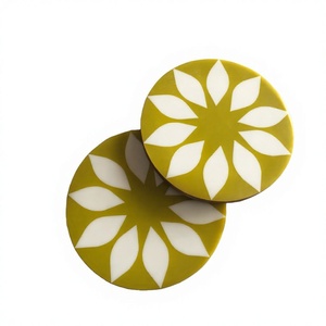 Modern Style Wood And <b>Resin</b> Round Shape White & Mehndi Color Flower Design Coasters Set kitchenware Used <b>Table</b> Decorate coasters - Product Image 1
