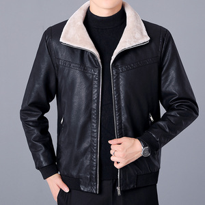 Chaqueta de Cuero PU con Logotipo Personalizado para Hombre, Abrigo Grueso de Invierno con Solapas de Terciopelo, Ropa para Padres de Mediana Edad - Product Image 2