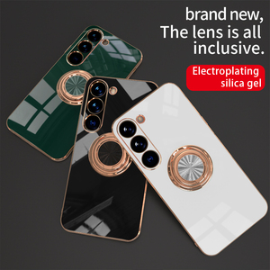 Nouveau produit 2023 béquille porte-anneau doré antichoc noir doux étui de téléphone de luxe pour Samsung <span class=keywords><strong>Galaxy</strong></span> S23 Ultra - Product Image 5