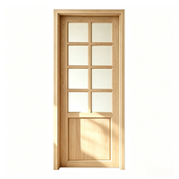 Rustic Solid Pine Interior Glass Door Unfinished Timber Door for Farmhouse Bedroom Interior Design