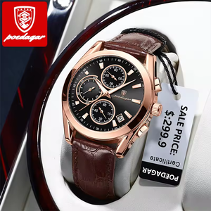 Para 626, reloj de pulsera de cristal de aleación de negocios de moda de lujo para hombres, resistente al agua, cuarzo, deporte, correa de cuero de vaca antigua - Product Image 6