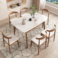 Ensemble de Table à manger de luxe, 6 chaises, Table à manger moderne pliante en marbre blanc, Table à manger en bois massif