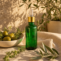 Flacon en verre vert de 30 ml (1 oz) pour sérum de soin de la peau, avec logo personnalisé, bulbe en caoutchouc et compte-gouttes doré
