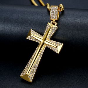 <b>Cross</b> Pendant Necklace Gold Plated Stainless Steel Diamond Inlay Channel Setting Gift Jewelry - Product Image 1