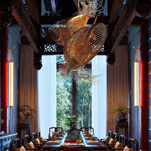 Lustre créatif en forme de poisson, ovale, à six têtes, source de lumière LED, pour salle à manger, décoration de la maison, lampe d'ambiance en rotin de style chinois - Product Image 1