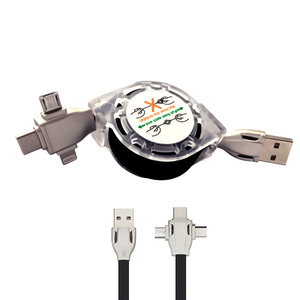 <b>3</b> In 1 Retractable <b>Usb</b> <b>Cable</b> 1 Meter Black For Charging And Data Transfer - Product Image 1