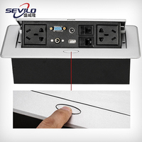 Mesa de Conferencia de Aleación de Zinc con Cubierta Eléctrica Retráctil Oculta, 4 Tomas de Corriente y Puertos de Carga USB Duales (Enchufe Eléctrico)