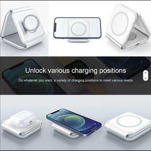 Support de Charge Rapide Magnétique 15W en Gros, Chargeur Sans Fil 3-en-1 pour <span class=keywords><strong>iPhone</strong></span>, Logo Personnalisé, Station de Bureau Pliable - Product Image 2