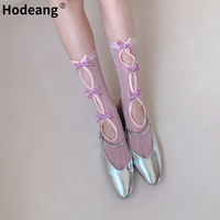 Chaussettes Balletcore en résille scintillante avec nœud découpé, transparentes et brillantes, style Coquette pour femme