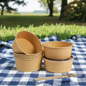 35 oz 1000 ml usa e getta ciotola di carta rotonda con coperchio per insalata cibo da asporto imballaggio - Product Image 1