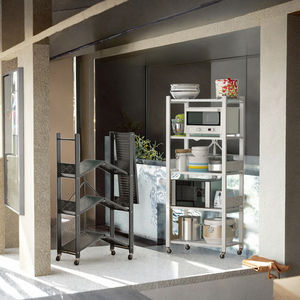 رف توابل من 4 طبقات من الفولاذ للمطبخ من الميكروويف ، تصميم قابل للطي متعدد المستويات قائم على الأرض لاستخدام الحمام - Product Image 2