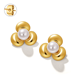 Howvci — boucles d'oreilles Huggie en forme de fleur, boucles d'oreilles hawaïennes simples en forme de goutte d'eau, avec perle en métal, Style de vacances, pour femmes - Product Image 4