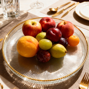 Platos de Presentación de Vidrio Plateado <span class=keywords><strong>y</strong></span> Dorado de Lujo al por Mayor, Plato para Frutas de 13 Pulgadas con Borde Plateado <span class=keywords><strong>y</strong></span> Dorado para Cocina, <span class=keywords><strong>Hotel</strong></span> o Cenas de Boda - Product Image 2