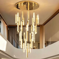 Lustre d'escalier rotatif moderne et minimaliste en cristal K9 doré, à LED dimmable haute luminosité, idéal pour villa et duplex – Vente directe usine