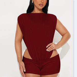 Elegante Europeanstyle Crossover Double Side Hollow Jumpsuit & Tight Fitness Shorts Conjunto de dos piezas para mujeres - Product Image 3