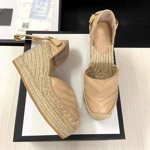 Chaussures de créateur pour femmes, <span class=keywords><strong>espadrilles</strong></span> <span class=keywords><strong>compensées</strong></span> en tricot avec lanières de cheville, chaussures à talons hauts en paille tressée - Product Image 3