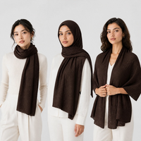 Écharpe légère et fine en jersey de polyester extensible, texture froissée, couleur unie, longue, ethnique, multifonctionnelle, respirante, hijab