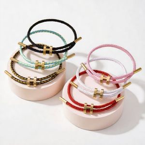 Wholesale Waterproof Adjustable Gold plated Stainless Steel H buckle Braided Wire <b>rope</b> Bracelet - Product Image 3