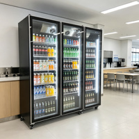 Réfrigérateur commercial vertical à double porte vitrée, haute qualité, température unique, pour supermarché, épicerie, refroidisseur de bouteilles de boissons
