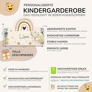 <span class=keywords><strong>Porte</strong></span>-<span class=keywords><strong>manteau</strong></span> mural personnalisé pour enfants Kidsmood <span class=keywords><strong>avec</strong></span> 4 crochets <span class=keywords><strong>en</strong></span> <span class=keywords><strong>bois</strong></span>, motif éléphant arc-<span class=keywords><strong>en</strong></span>-ciel pour chambre de bébé/tout-petit [40x27,5 cm] - Product Image 3