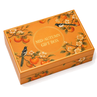 Boîte cadeau personnalisée orange pour la mi-automne avec couvercle rigide amovible, quatre boîtes intérieures et motif kaki pour offrir en cadeau de manière festive