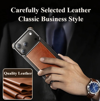 Nouvelle coque de téléphone de luxe en cuir pour iPhone 17 Pro Max avec support caché, pare-chocs sans cadre en alliage d'aluminium, antichoc, magnétique