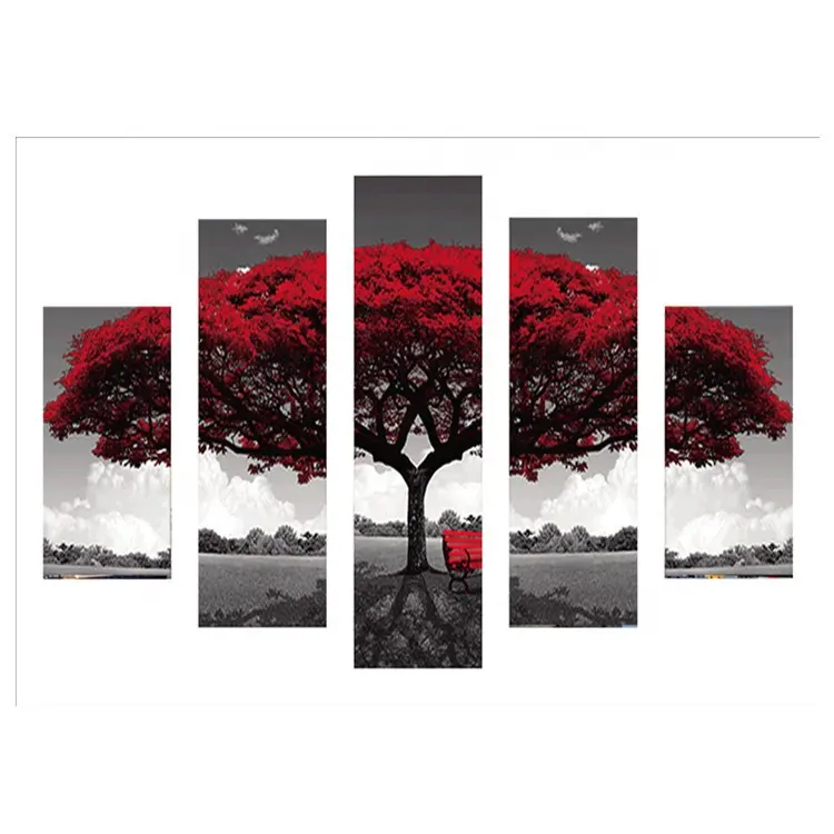 5 조각 고화질 인쇄 붉은 나무 캔버스 아트 그림 홈 장식 그림 5d 다이아몬드 그림 인쇄 포스터