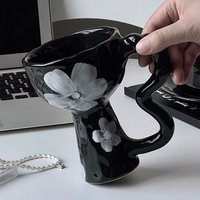 Tasse en céramique japonaise Ins tasse à café mignonne avec soucoupe tasse nordique tasse en porcelaine avec poignée pour le ménage pour le désherbage Restaurant