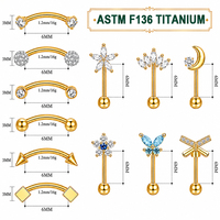 Pendientes de piercing para ceja de titanio ASTM F136 con PVD dorado, barra curva tipo banana, flor con pavé de circonitas, joyería para piercing de ceja
