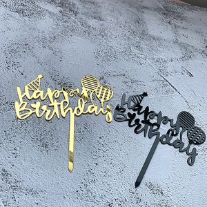 ท็อปเปอร์เค้กอะคริลิค รูปน้ำผึ้งและรสหวาน ตกแต่งเค้กอักษรสุขสันต์วันเกิด สีทองและสีดำ สำหรับงานเลี้ยงวันเกิด - Product Image 4