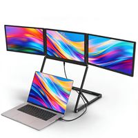 Moniteur triple écran multi-écrans 15,6 pouces IPS 1920x1080 60Hz avec support métallique pliable, Plug and Play avec haut-parleurs pour le bureau