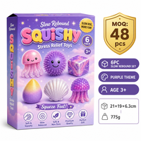 Southpeak Toy Lot de 6 jouets anti-stress à récupération lente, motifs Méduse, Coquillage, Coquille Saint-Jacques, Boule à picots, Cube marbré, couleur Océan Violet, 21x19cm, MOQ48 OEM WS