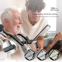 Loupe de lecture LED haute définition à suspendre au cou, multifonctionnelle, rechargeable sur support de bureau, portable, avec réflecteurs muraux
