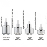 Ensemble de flacons compte-gouttes en verre argenté miroir, conteneur de sérum finition chrome, emballage cosmétique de luxe, plusieurs tailles, logo personnalisé