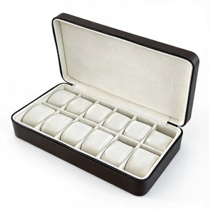 Boîte de rangement et de présentation de montres en cuir à 12 emplacements avec fermeture éclair, portable, pour voyage, vente directe usine - Product Image 1