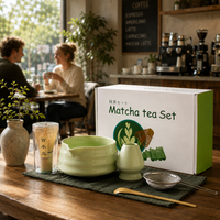 Kingze Kit de cérémonie de Matcha personnalisé de style japonais fait à la main 4/5/7/8 pièces bol à Matcha en céramique chasen support coffret cadeau