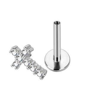 Gioielli per <span class=keywords><strong>Piercing</strong></span> Labret a Croce in Acciaio Inossidabile con Zirconia Cubica (CZ) da 8mm, Placcati <span class=keywords><strong>Oro</strong></span>/Argento, Calibro 16, per Orecchio <span class=keywords><strong>Trago</strong></span> - Product Image 4