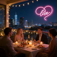 Letrero LED de Neón con Corazón Rosa, Decoración de Pared Acrílica USB con Intensidad Regulable para Dormitorio, Bar, Fiesta, Boda, Regalo Empresarial