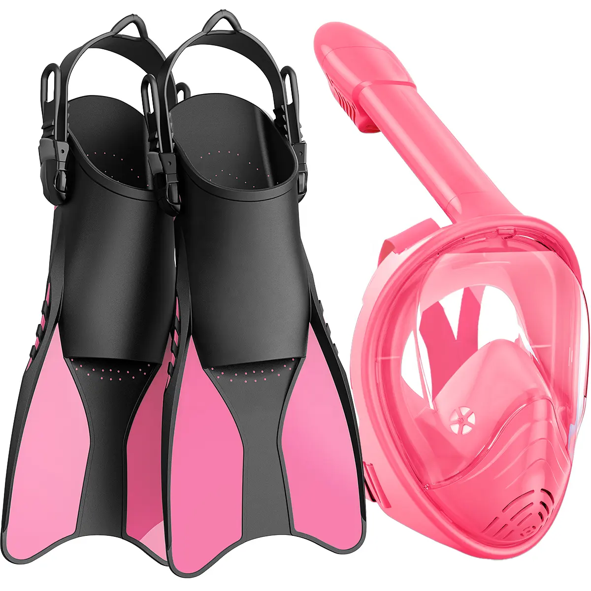 Children Pink Snorkeling Gear Swimming Diving Snorkeling Fins Set Full Face Diving Mask Dive Masked Set For Kids